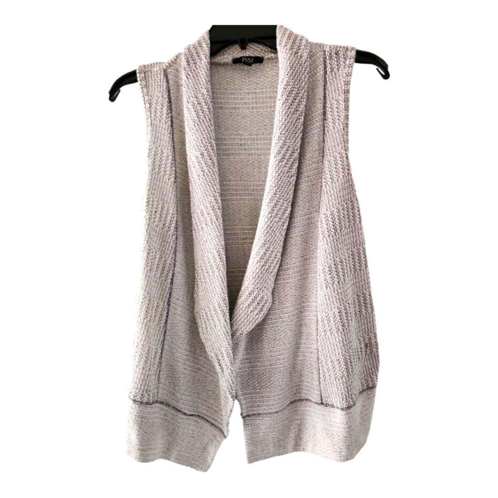 ISSI Neutral Texture Knit Vest Size S Gray Relaxed Shawl Collar